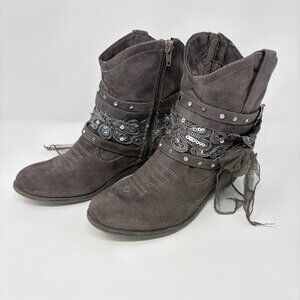 Not Rated Womens Midas Ankle Bootie Grey Size 8.5 Cowboy Western Bling Boot Shoe